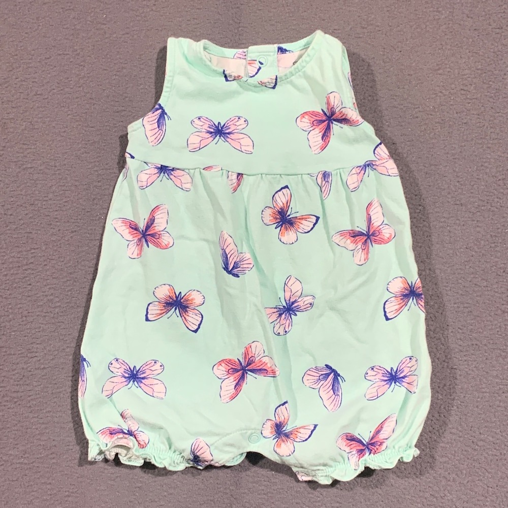 Carters Baby Girl 6M Blue Butterfly Print Sleeveless Bubble Romper Summer Fairy